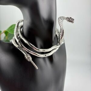 Silver Snake Wrap Necklace – Flexible Multi-Way Statement Piece ✨